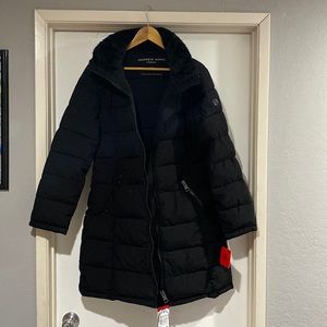 Andrew Marc Ladies Long Stretch Parka Hooded Jacket Black Medium